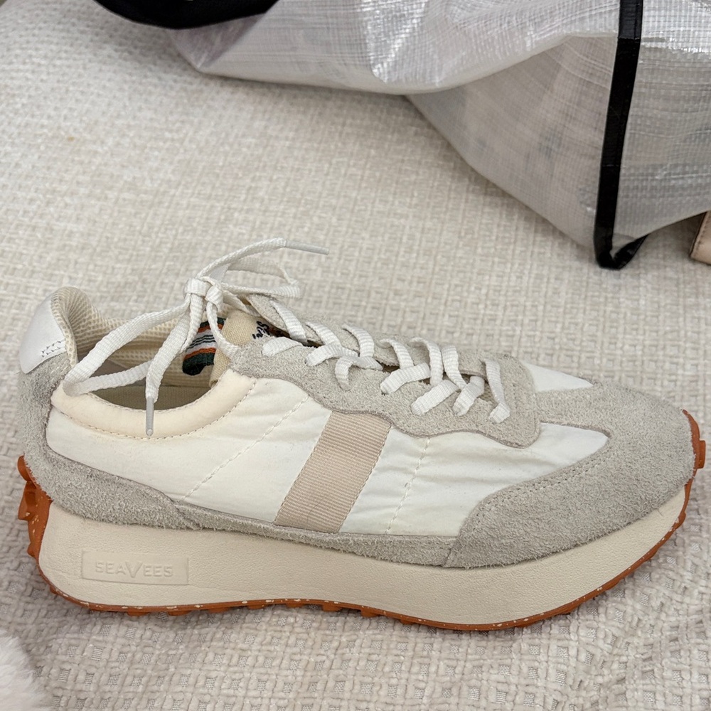 SeaVees Platform Runner in Cream, Light Grey & Tan Accent. WORN ONCE